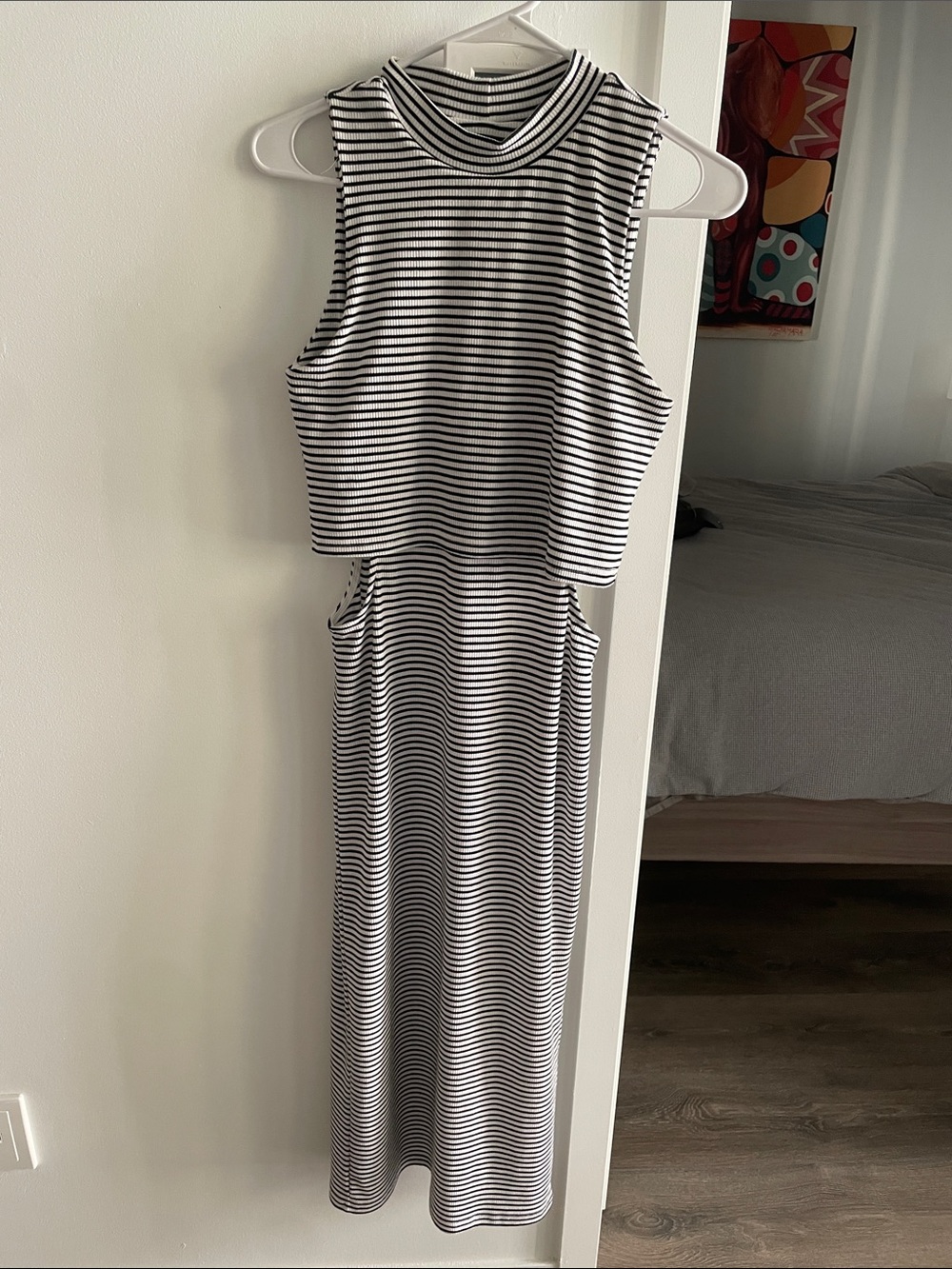 MINKPINK Black & White Striped Midi Dress with Cutouts